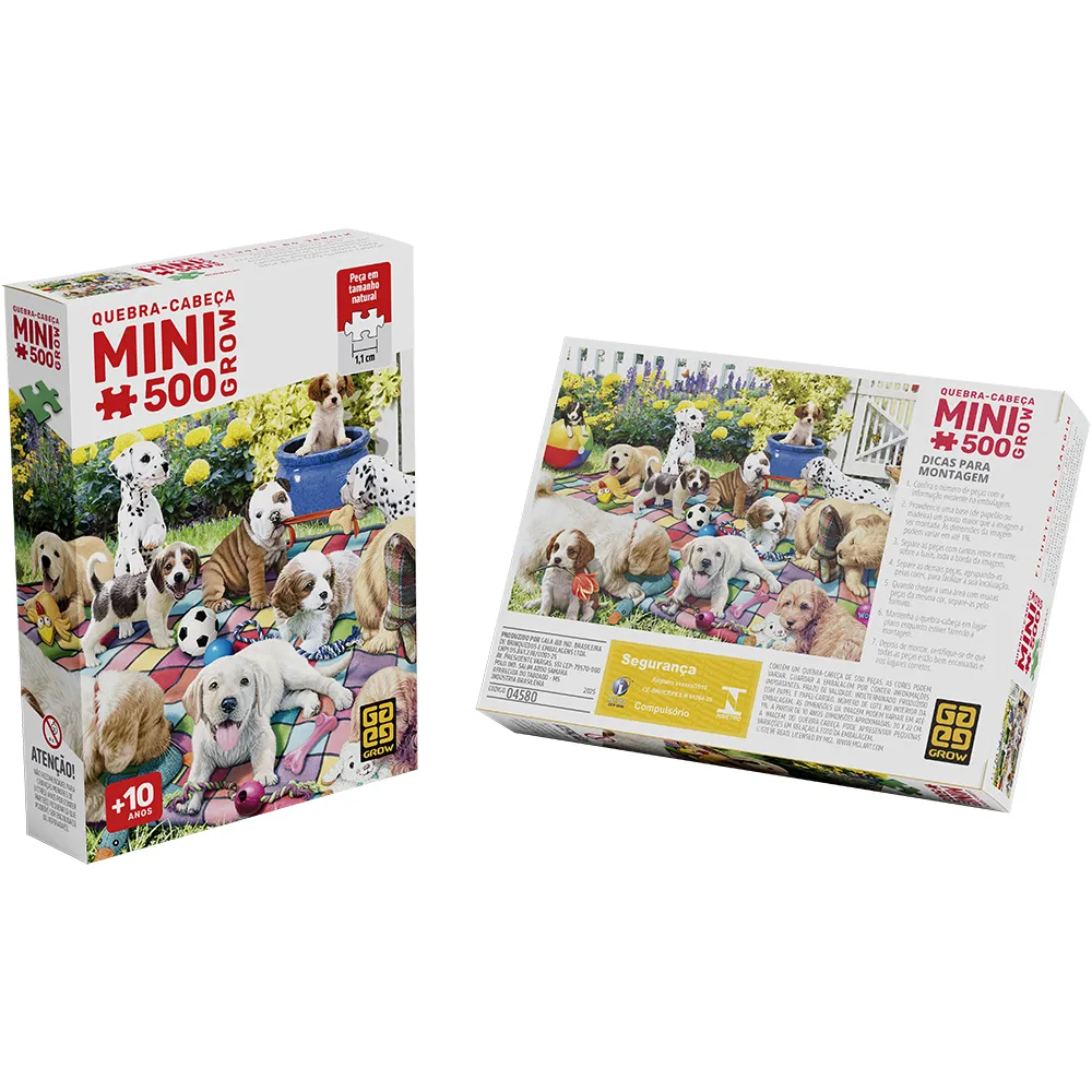 Mini Quebra-cabeça 500 peças Filhotes no Jardim