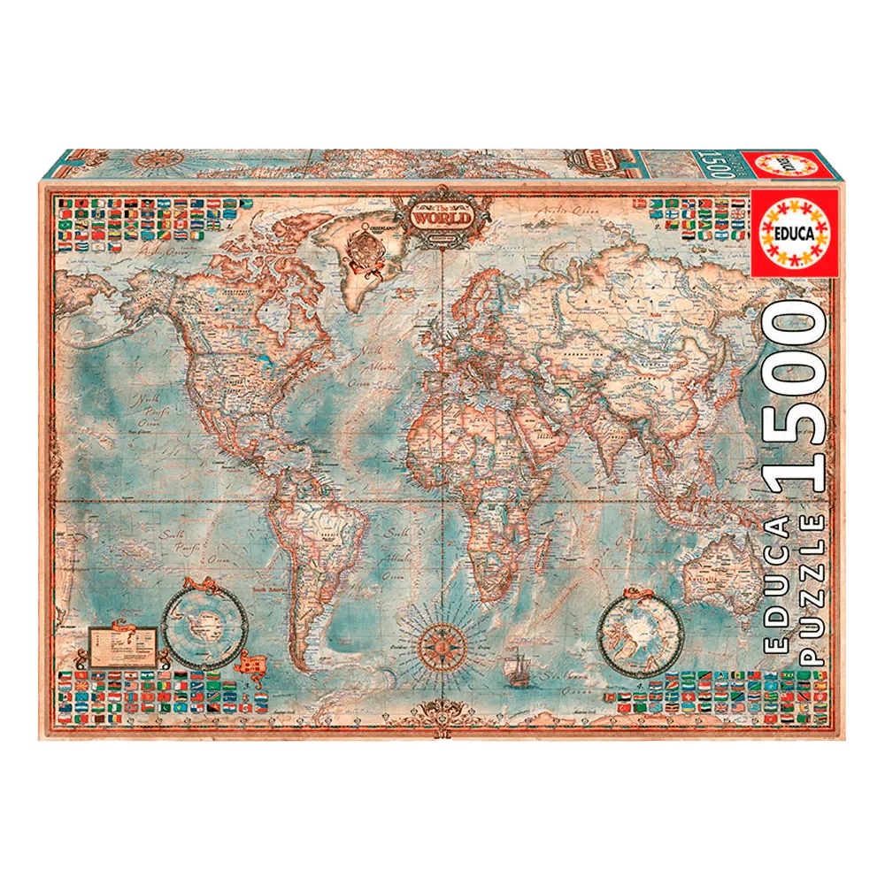 Puzzle 1500 peças O Mundo, Mapa Político - Educa 16005