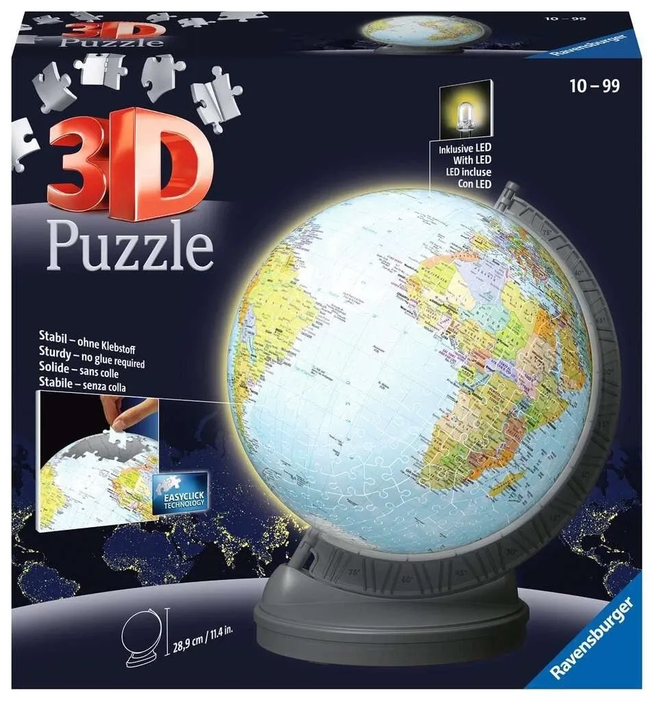 Puzzle 540 Peças Globo com Luz 3D Ravensburger 11549-5 com led